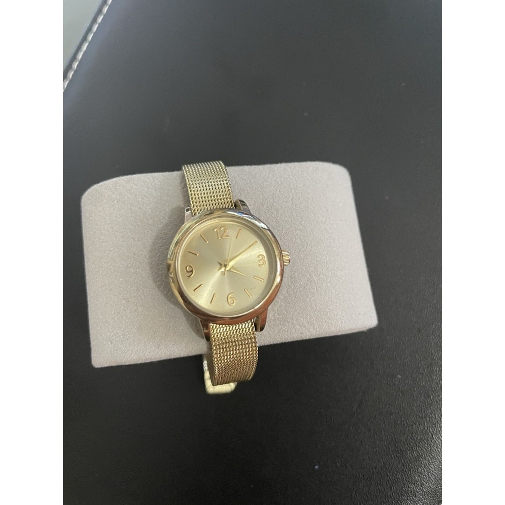 Accutime Women Watch Round Dial Gold Tone Mesh Band New Battery